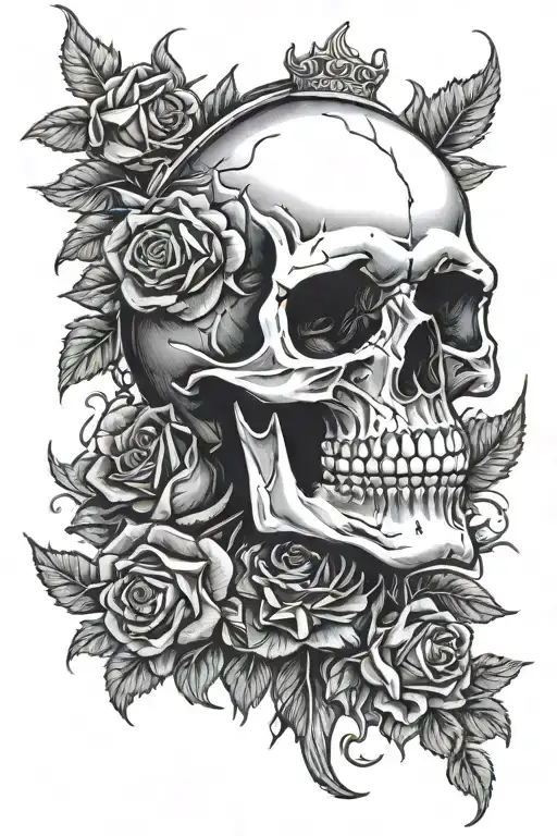 Skull King With Smaller Corwn With Roses Surrounding