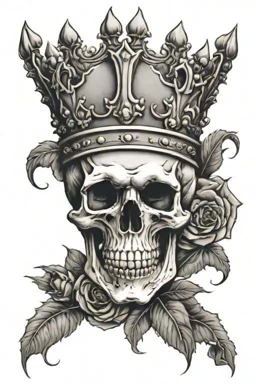 Skull King With Crown With Roses Surrounding