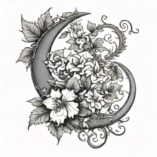 Crescent Moon With Ivy Hanging Off The Bottom And Flowers