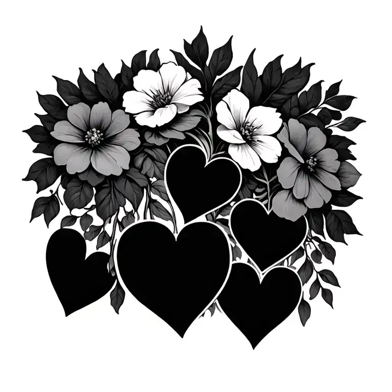 Flowers Going Down The Spine With 3 Hearts Placed In The Design Small Design