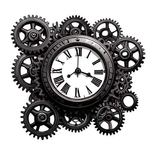Clock With Cog Wheels Surrounding