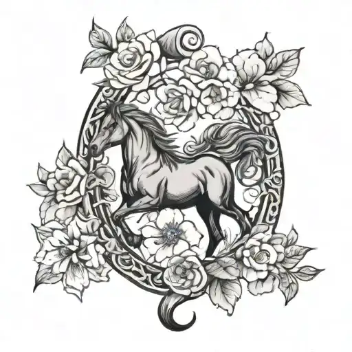 Horse Shoe Surrounded By Flowers