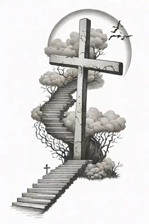 Stairway To Heaven And Next To The Stairs Put 1 Cross And On Top Of The Gate Put A Bible Verse