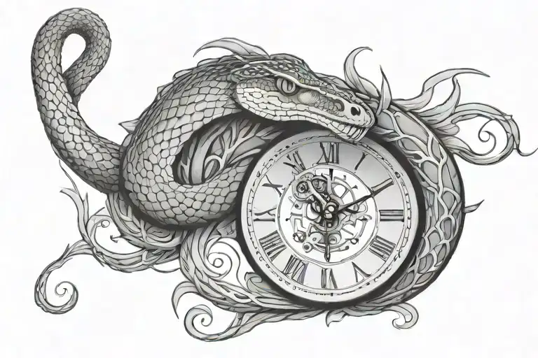 Snake And Clock Swallowing It's Tail