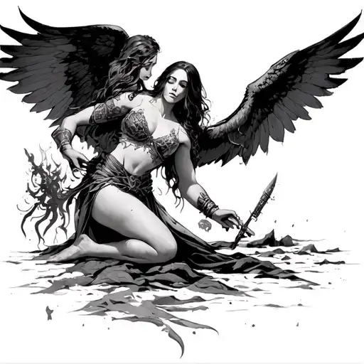 Guardian Angle Reaching Down For A Broken Woman Warrior