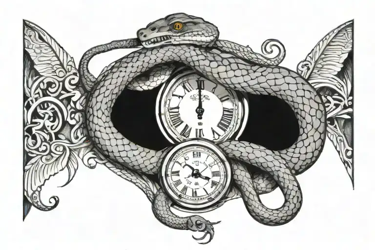 Snake And Clock Swallowing It's Tail