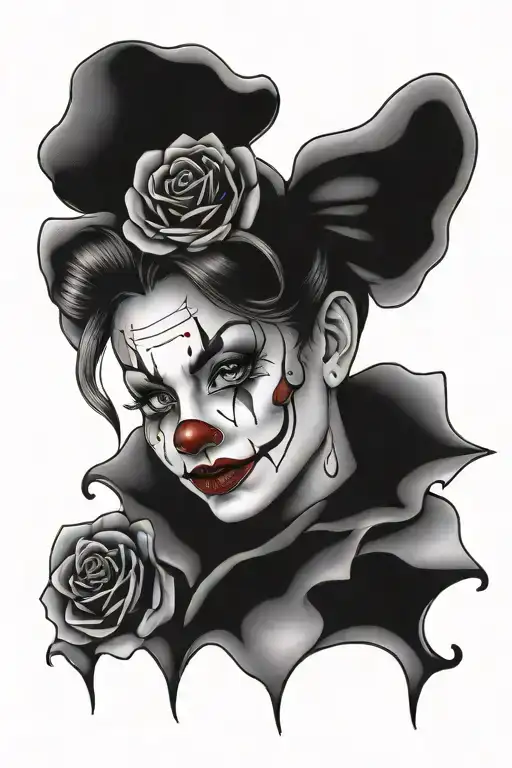 Girl Clown Face And Rose
