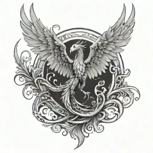 Phoenix With Outstretched Wings And A Dragon