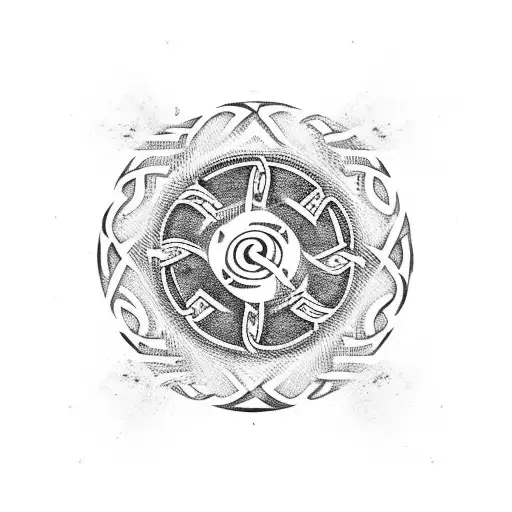 A Viking Rune Circle With Sideburn-inspired Patterns