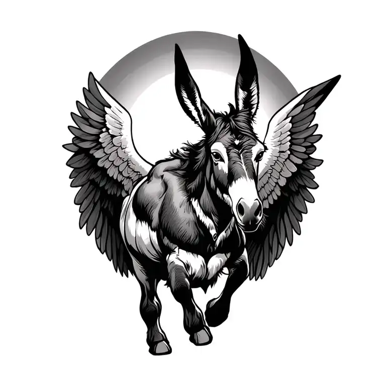 Muscular Donkey With Wings Spread Bright Sunrise