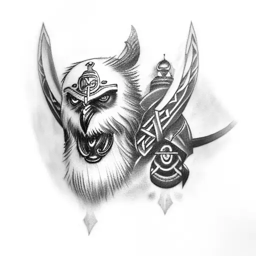 Original Odin Tattoo With Both His Woleves And Both His Ravens