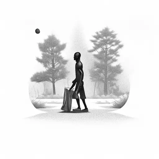 A Black Figure Walking Down A Path To Discover Enlightenment