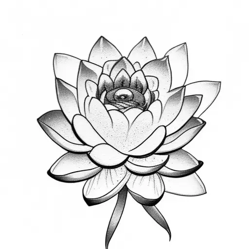 A Black And Grey Tattoo Depicting A Philosophical Quote Surrounded By A Blooming Lotus Flower
