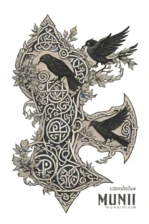Nordic Runes With Forest Featuring Huginn And Muninn