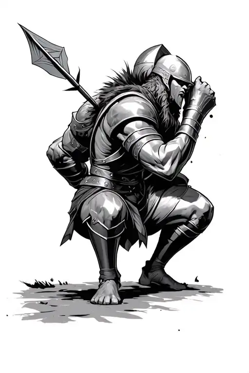 A Knight Doing A Squat With A Lot Of Weight On Is Back And Has An Arrow Stuck In His Chest