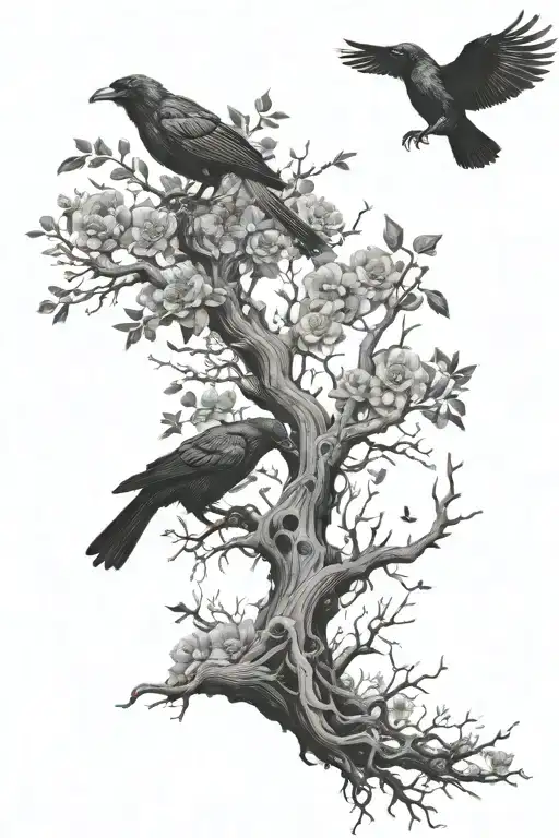 Poison Tree And Crows Flying Above Realistic
