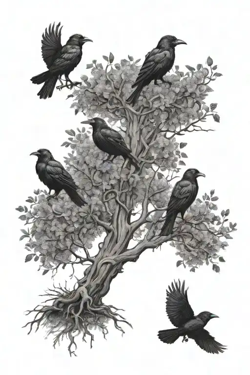 Poison Tree And Crows Flying Above Realistic
