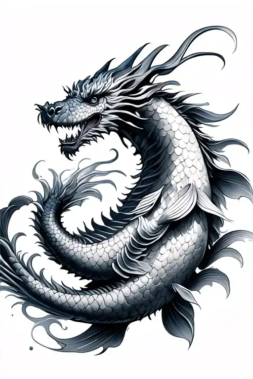 Fire Dragon And Water Koi Fish