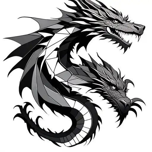 Geometric Dragon Sleeve Tattoo Design