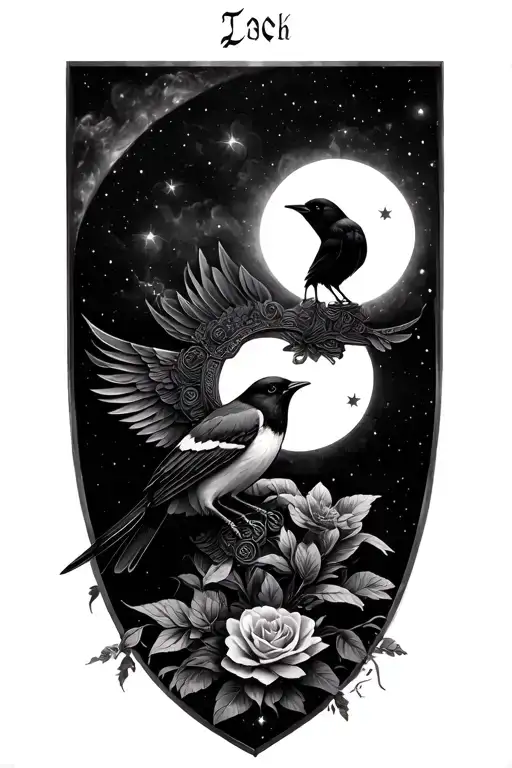 Triple Moon Goddess Magpie Perched