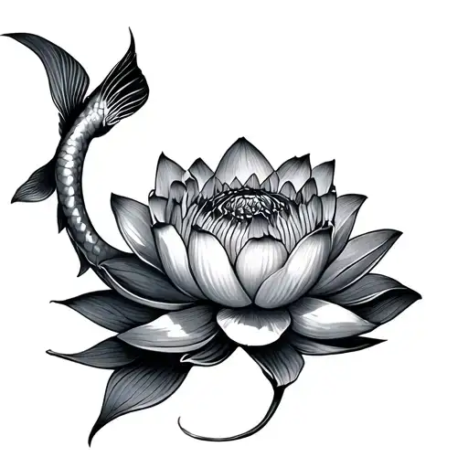 Lotus Flower And Fish Koi Fish