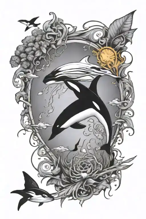 Orca And Jelly Fish In Shape Of Island Jamaica Map