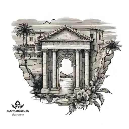 Shoulder And Arm Modern Tattoo Combining Rimini's Arch Of Augustus And Its Beach