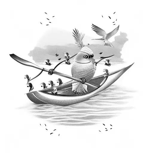 A Rowing Oar Transformed Into A Tree With Cockatiel Birds As Leaves