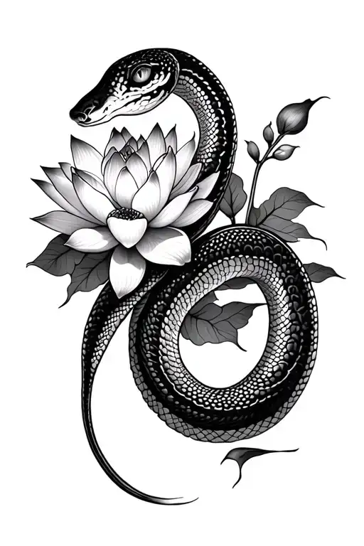 Feminine Snake And Lotus Flower Blooming