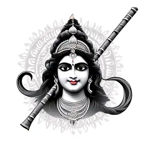 Krishna Flute With Hindu Symbol Intertwined