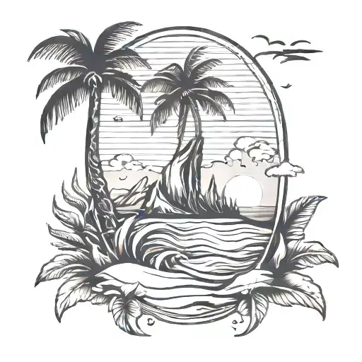 A Shaka Outline With A Beach Scene Inside