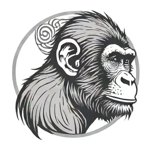 Simple Monkey Head In Circle With Text Around