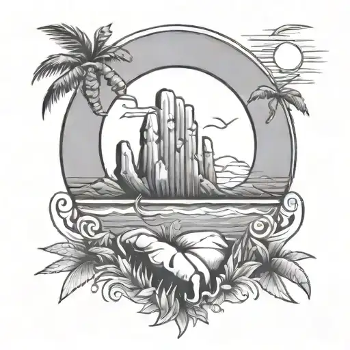 A Shaka Hand Outline With A Beach Scene Inside Of The Outline