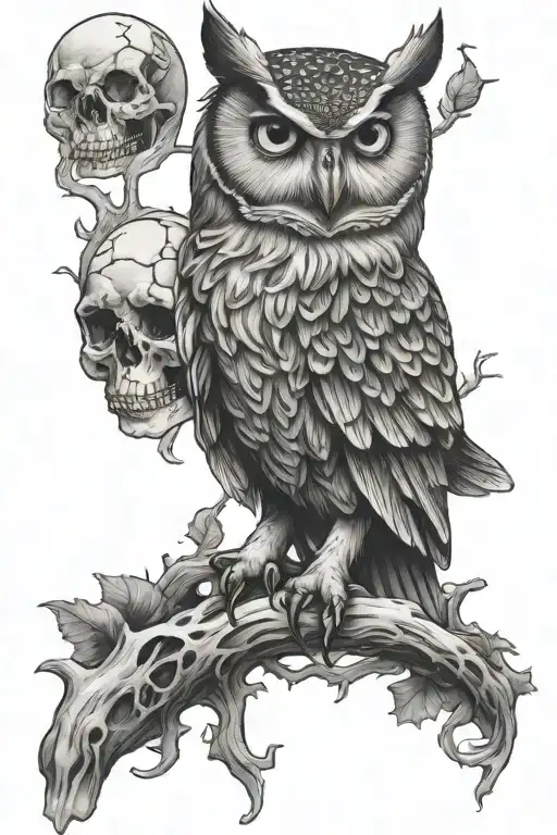 Owl Perched On Skull