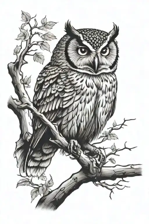Owl Perched On A Tree Branch