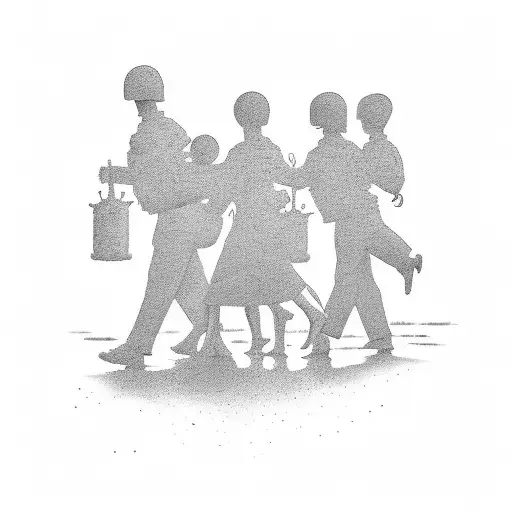 A Silhouette Of A Military Nurse And To Siblings Embracing Each Other