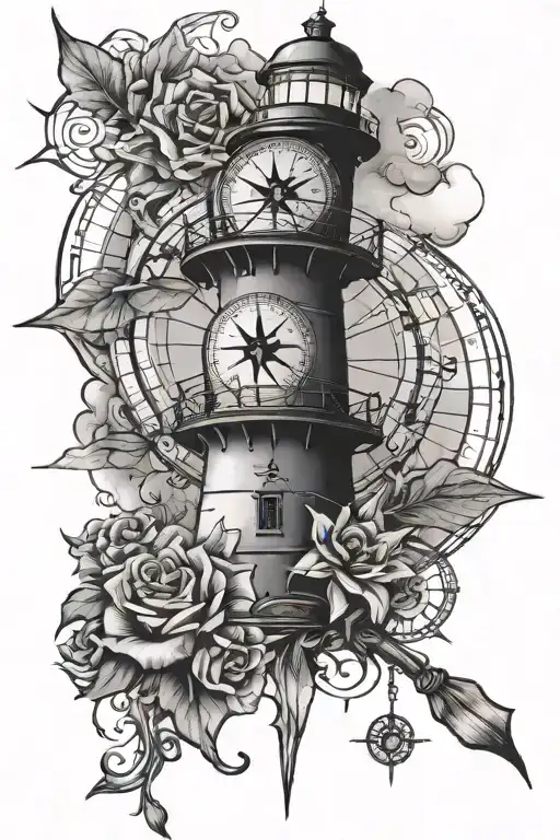 Lighthouse And Compass Rose