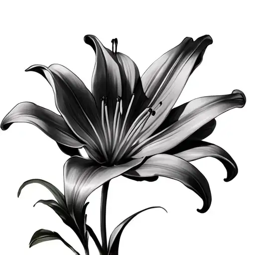 Airbrushed Lily Flower Fine Line Drawing Grey