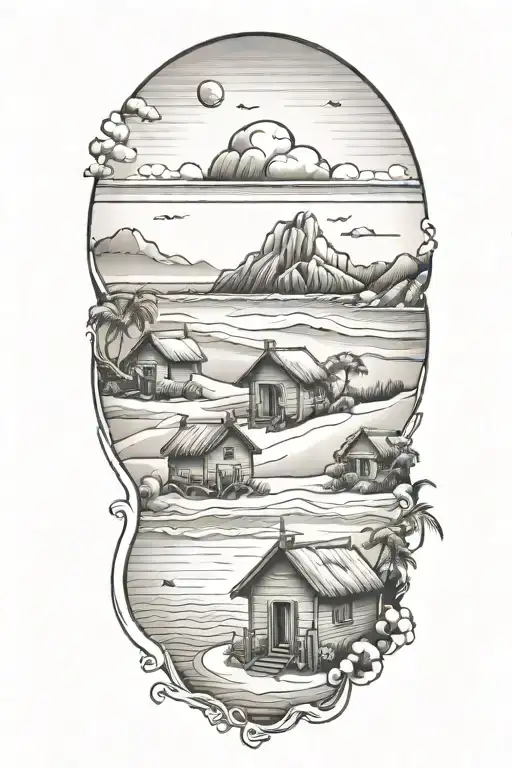 Troicak Beach With Four Small Huts On It