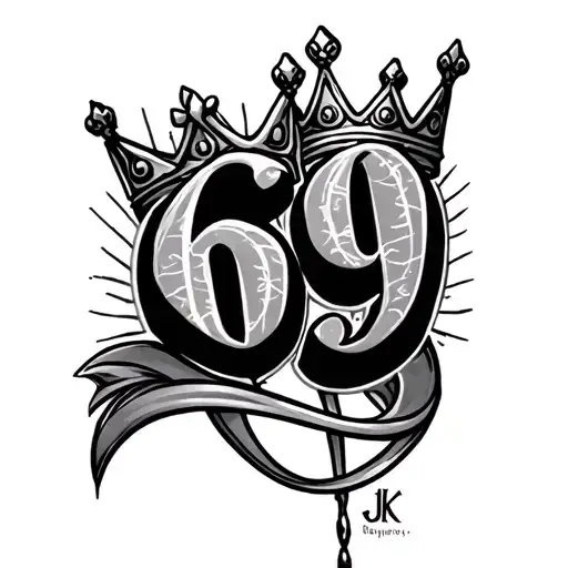 Number 69 With Initials Jk Witht Crown