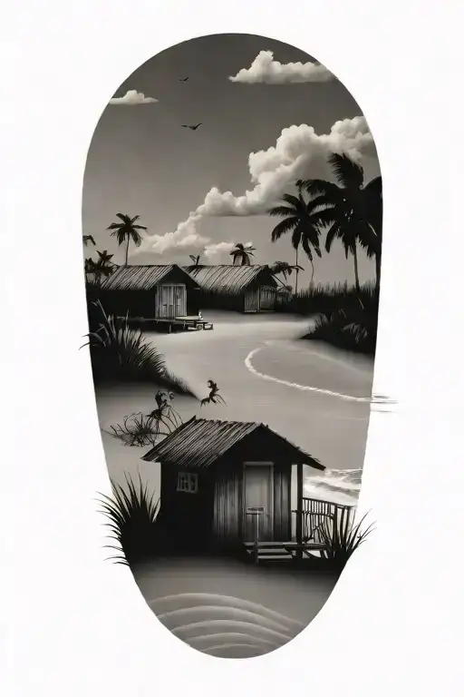 Troicak Beach With Four Small Huts On It With Small Patios In A Row Facing The Ocean