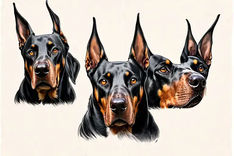 2 Doberman Dog Head