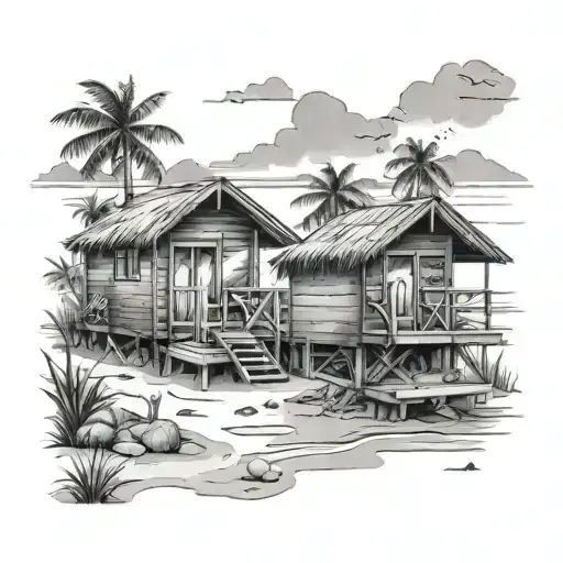 Huts With Small Decks Facing A Beach Scene