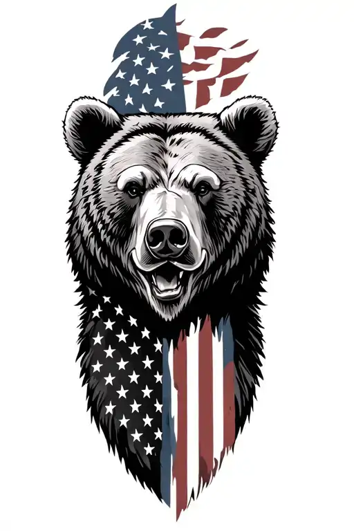Grizzly Bear Head With American Flag