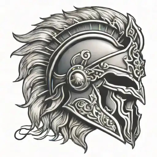 Half Lion Face And Half Spartan Helmet With Face