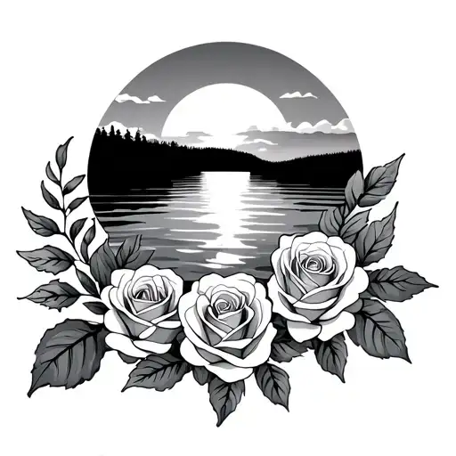 Forearm Roses And Leaves Sunset Over Lake