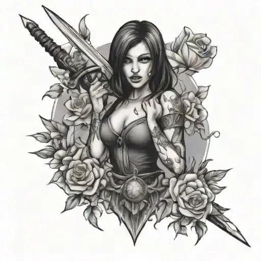 Sexy Girl With Sword And Flowers