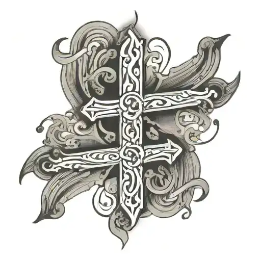 Line Cross Tattoo With The Word Balance