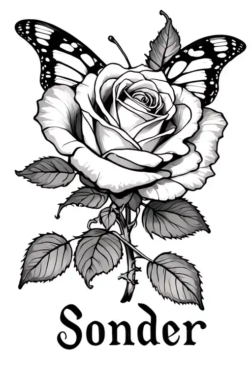 Rose With A Butterfly And The Word Sonder Under It