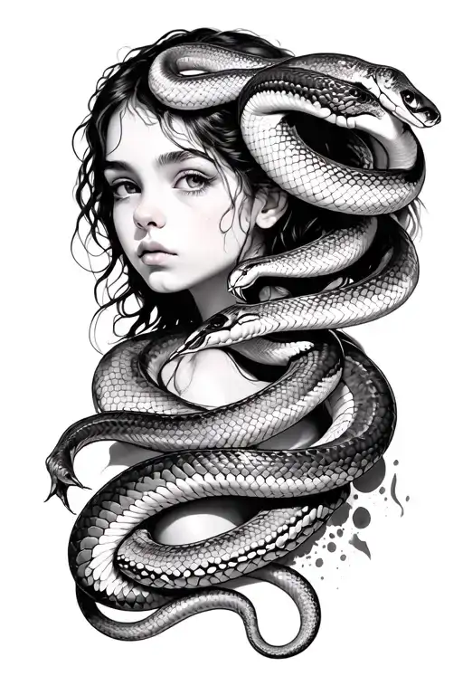 Girl Serrauonded By Snakes Wrapped